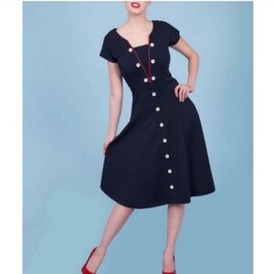 Tatyana | Fit Flare Loose‎ Cannon Retro 1940’s Blue Nautical Pinup Swing Dress